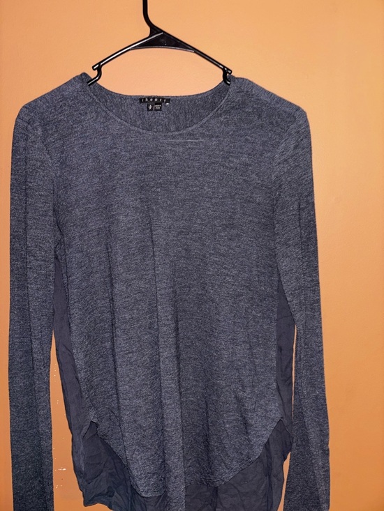 Theory Heathered Blue Long-Sleeve Layered Hem Tee - Picture 2 of 7